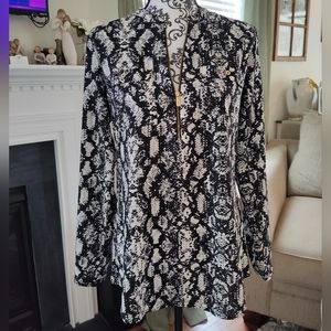 Calvin Klein • Snake Skin Python Printed Blouse Gold Zipper Detail